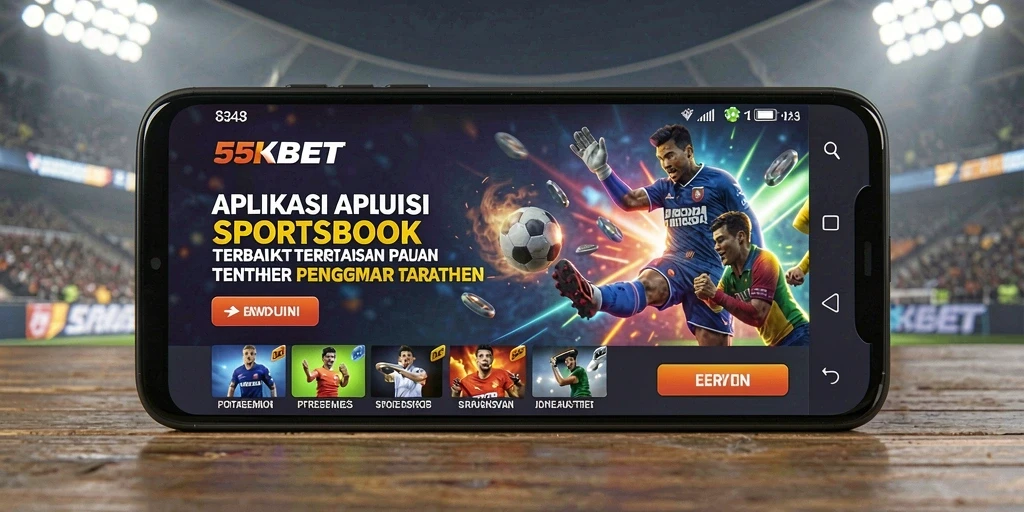 Tampilan aplikasi <strong>55KBET</strong> dengan opsi taruhan olahraga.