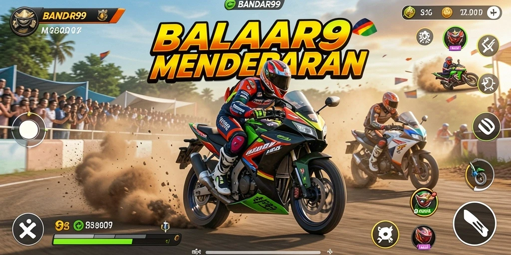 Gameplay seru BALAPAN MOTOR dalam BANDAR99 dengan trek yang menantang.