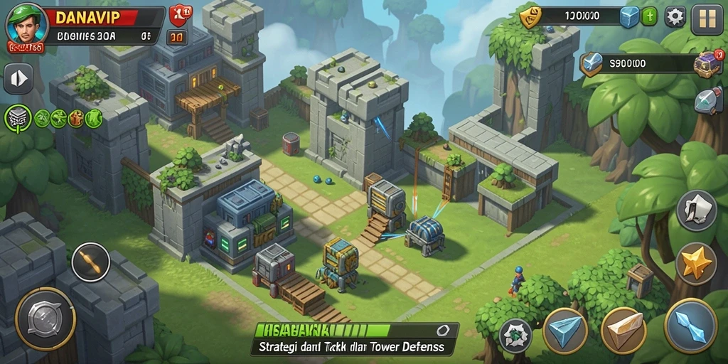 Screenshot dari gameplay seru dalam game Tower Defense.