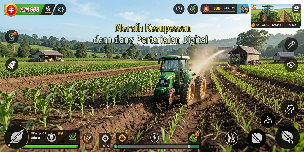 Tampilan menarik dari gameplay KING88 yang penuh warna dan kegiatan bertani.