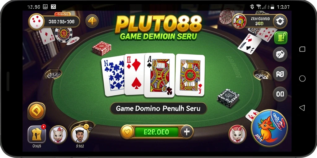 Tangkapan layar utama PLUTO88 menunjukkan gameplay domino yang kompetitif.