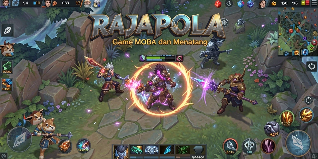 Screenshot gameplay intens dari RAJAPOLA menampilkan pertarungan tim yang seru