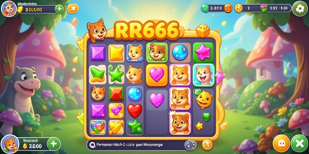 Screenshot gameplay RR666 yang menunjukkan aksi mencocokkan objek dalam permainan Match-3.